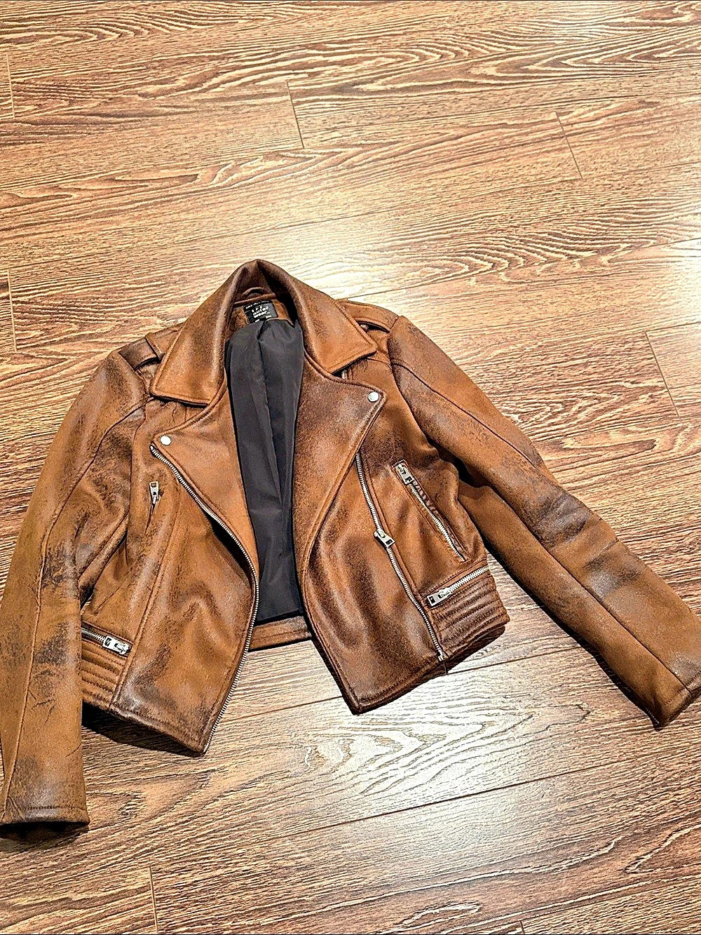 Zara Faux Leather Biker Jacket Women's Brown